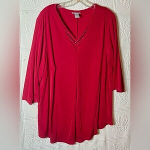 Catherines Size 2X 22/24 Top Blouse Red Slinky Stretchy